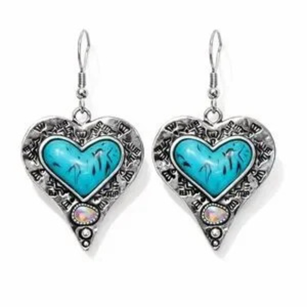 Western Silver Heart Earrings with Turquoise